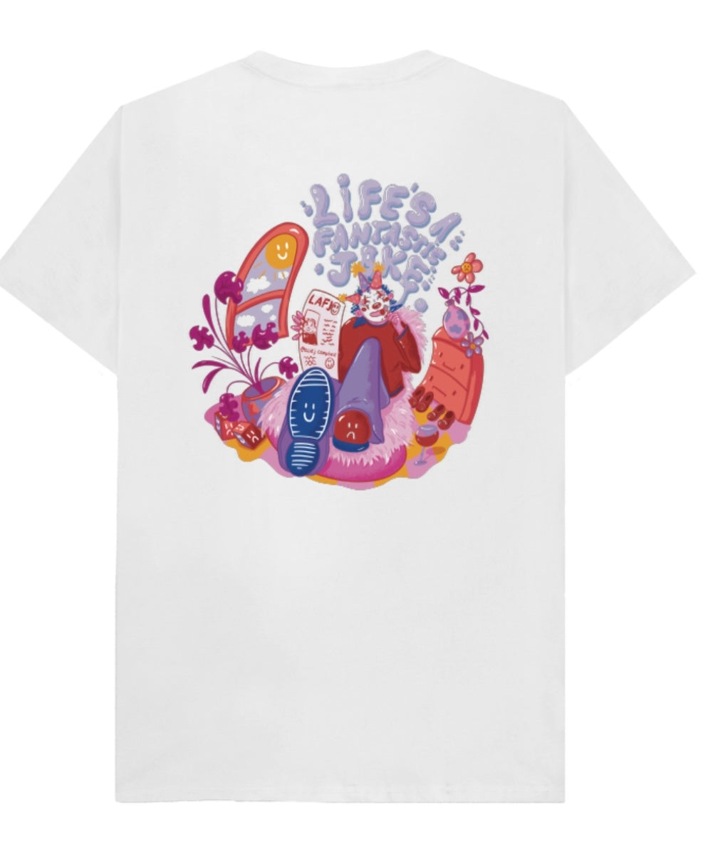 “Bubbles” unisex front & back printed design on white organic cotton